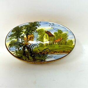 Signed Vintage Hand-Painted Oval Ceramic Dish